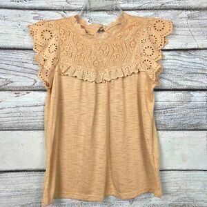 LC Lauren Conrad Peach Lace Flutter Sleeve Blouse XS